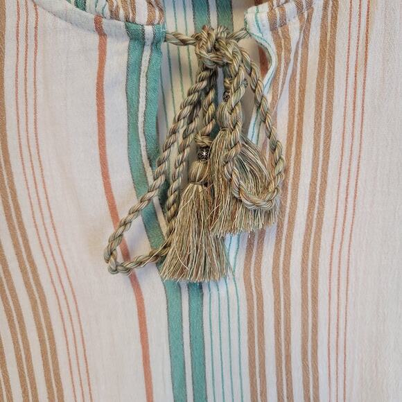 J.Jill Stiped Tiered Boho Tunic Top Women's Tassel Coastal Beachy Resort Size‎ L - Picture 5 of 7